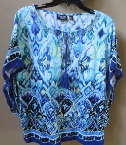 Onque Casual Petite PL Cobalt Blue Cotton Scoop Neck Caftan Sleeve Top,Crystal - Bild 1 von 5