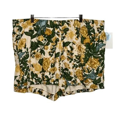 NUEVO Pantalones Cortos Abercrombie & Fitch Verde Amarillo Azul Lino Floral Tiro Bajo Talla XXL Foto 1 de 4