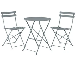 Balkonset Metall grau 3-teilig Tisch rund mit 2 Stühlen klappbar modern Fiori - Bild 1 von 12