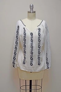 HANDMADE/HAND EMBROIDERED White Cotton Gauze Peasant Blouse Shirt Top size XS - Picture 1 of 4