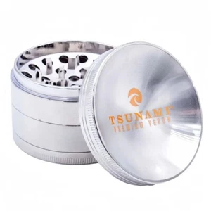 4-Piece Tsunami 75mm Sunken Top Dry Herb Grinder, Silver - Picture 1 of 3