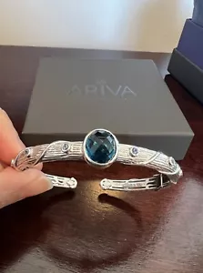 ariva fine jewelry sterling silver blue topaz bangle bracelet RARE 2.75” - Picture 1 of 7