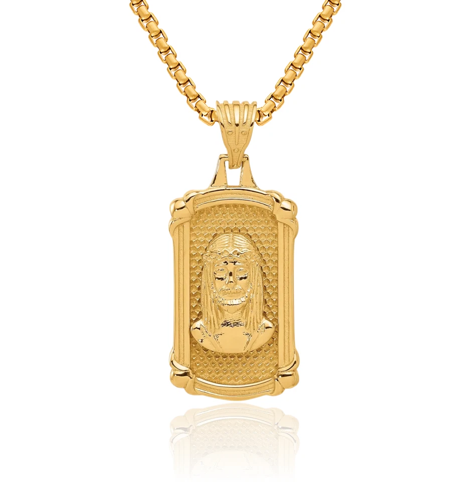 Collar Jesús etiqueta perro oro amarillo macizo 14K Foto 1 de 1