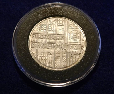 1975 F Germany 5 Mark - Very Nice Silver Coin - European Monument - See PICS - Image 1 of 2