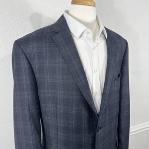 JOS A BANK Blazer Men’s 48L Fits 46L Blue Plaid Wool Cashmere Blend E. Thomas - Picture 1 of 15