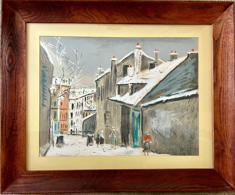 "Marco de madera con estampado grande vintage Maurice Utrillo MAISON MIMI de 33,5"" x 27,5""" Foto 1 de 4