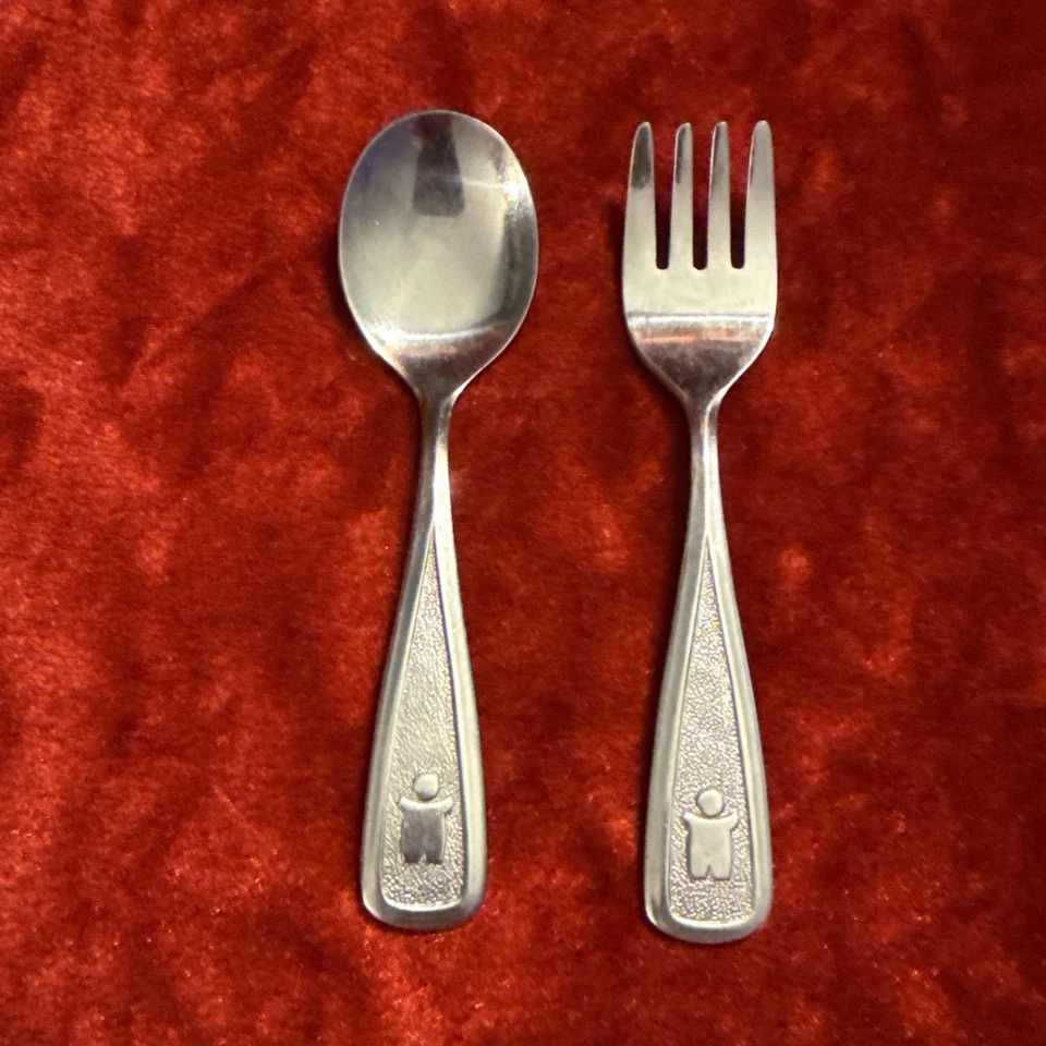 Juego de tenedores cuchara bebé vintage de acero inoxidable de lujo de los primeros años 80 Foto 1 de 4