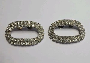 Vintage MUSI Shoe Dress Scarf Clips Silver Tone Rhinestones Two Row Ovals 425-45 - Picture 1 of 5