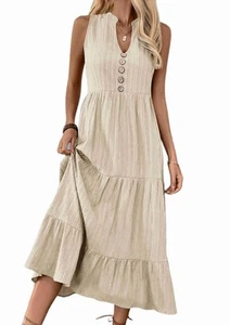 Womens 2025 Summer Sleeveless Shirt Dress Collar V Neck Casual Midi Dresses K8R4 - Picture 1 of 41