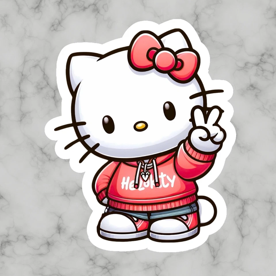 Kitty Cat, Kawaii Cute Fun Hello Adorable Glossy Vinyl sticker, Decal - Image 1 of 2