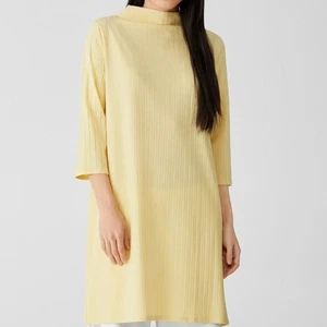 Eileen Fisher geripptes Kleid mit Trichterausschnitt 3/4-Ärmeln gelb Small - Bild 1 von 9