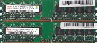 1GB 2x512MB PC2-5300 HYNIX DDR2-667 RAM MEMORY KIT HYMP564U64CP8-Y5 AB-C ACER - Image 1 of 2