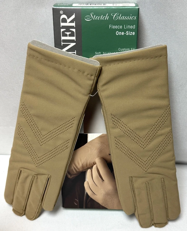 Isotoner Stretch Classic Camel Gloves Fleece Lined Water Repellent One Size