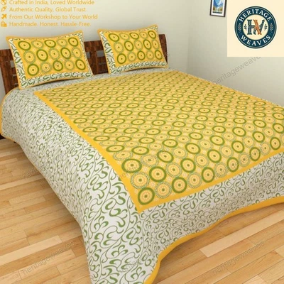 Sábana bajera doble Attartive Desgin 2 Kaam algodón puro amarillo con funda de almohada Foto 1 de 4