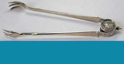 Coin Silver SPRING Ice / Sugar Tongs Medallion Vanderslice & Co San Francisco CA - Image 1 of 4
