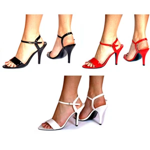 PVC Knöchelriemen 4,5" hoher Absatz Stiletto Hofschuhe UK 4 5 6 7 8 schwarz rot rosa - Bild 1 von 8