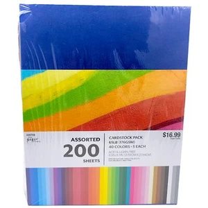 The Paper Studio Assorted 200 Sheets Cardstock Pack 65LB 176GSM 40 Colors 449769 - Picture 1 of 2