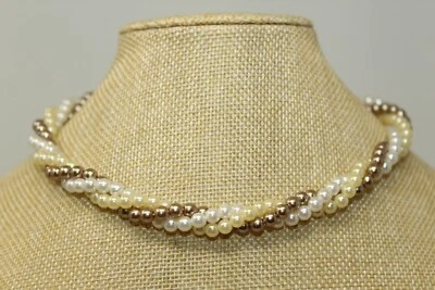Hermoso collar AVON 15,5-18" con cuentas de perlas de imitación dorado Foto 1 de 4