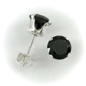 6mm ROUND CZ Onyx Black Post Stud Earrings in SOLID Sterling Silver - NEW! - Picture 1 of 7