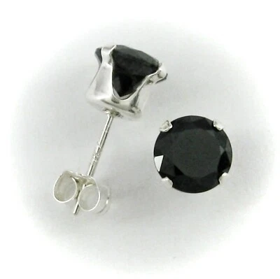 6 мм круглый CZ оникс черный Post серьги-гвоздики в твердое серебро - новый! - Изображение 1 из 4