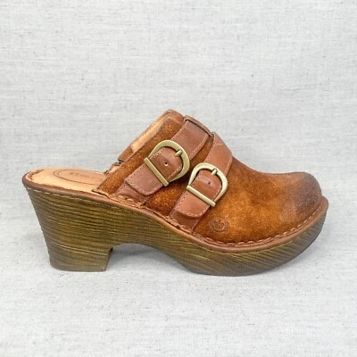 Born Nola Clogs Womens 8M Mule Sandals Shoes Brown Suede Platform Comfort Heel - Image 1 of 4