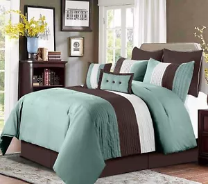 Chezmoi Collection Loft 8-Piece Luxury Striped Comforter Set (Full, Blue/Beig... - Picture 1 of 9