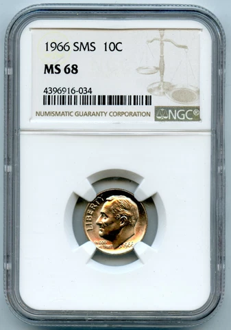 1966 Roosevelt Dime 10c SMS NGC MS 68 Cover