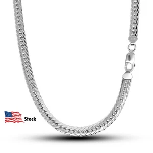Solid 925 Sterling Silver Flat Snake Curb Chain Link Necklace 6mm Men & Women - Picture 1 of 6