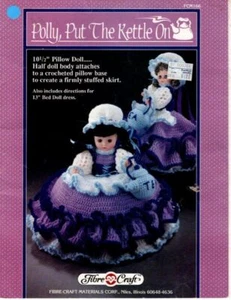 VINTAGE 1989 FIBRE CRAFT CROCHET POLLY, PUT THE KETTLE ON PILLOW DOLL - Picture 1 of 1