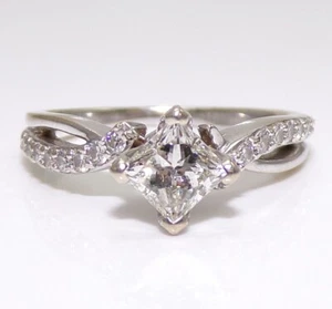 GIA 14K White Gold 0.64ct. Square Cut Diamond VS1 - H Engagement Ring Size 5 FZ - Picture 1 of 6