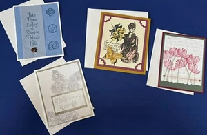 Konvolut 4 alte handgefertigte Grußkarten mit Umschlägen - Bild 1 von 18