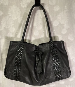 Designer Sabrina Scala Black Leather Purse With Braided Handles Nice - Picture 1 of 10