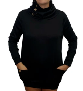 Women's Long Sleeve Turtleneck Tops Tunic Pullover Sweatshirts with pockets L Bl - Picture 1 of 3