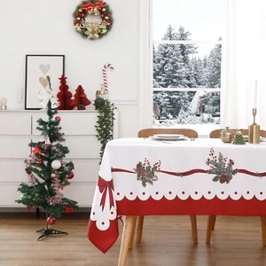 Christmas Tablecloth 60"x84" Water Resistant Polyester Table Cloth with Ribbo... - Picture 1 of 7