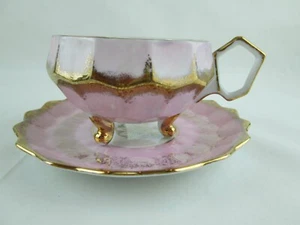 Royal Halsey Rosa & Gold Glanz Tasse & Untertasse Kubistisches Geometrisches Design - Bild 1 von 8