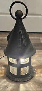 Antique Crackled Glass Iron Hand Hammered And Cut Crafted Hanging Lantern . - Picture 1 of 20