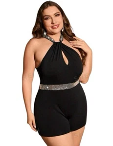 Sexy Damen Shorts Strampler Schwarz Fashion Statement Einteiler Übergröße - Bild 1 von 6