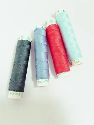  4 x VINTAGE EL PINO 100% SILK SEWING THREAD GREEN, BLUE, SOFT RED 30m. each - Image 1 of 2