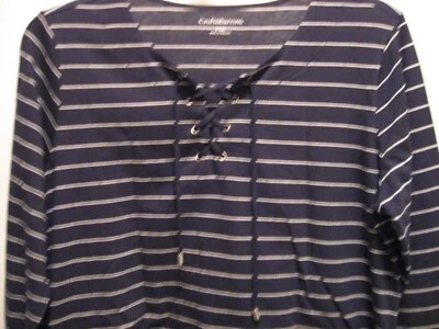 Novo com etiquetas Croft & Barrow azul marinho e listra branca decote com cadarço PXL - Imagem 1 de 2