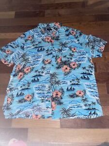 George Hawaiian Aloha Buttons Shirt Men's SZ Plus 3X  Floral White Gray Pockets 