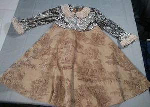 Poetica Dress Girls 5 Angel Toile Collard Faux Fur Cuff Velvet Vintage - Picture 1 of 13