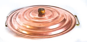 Vintage HeDko Solid Copper Lidded Serving Dish 12 1/2 in Wooden Knob Signed - Picture 1 of 10