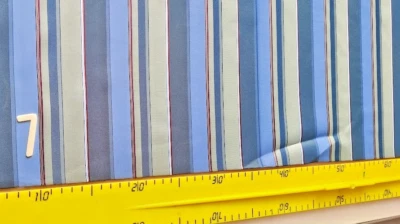 Tissu ancien n°7 64x100 cm rayures bleu ciel, vert olive et rouge bordeaux - Photo 1/2