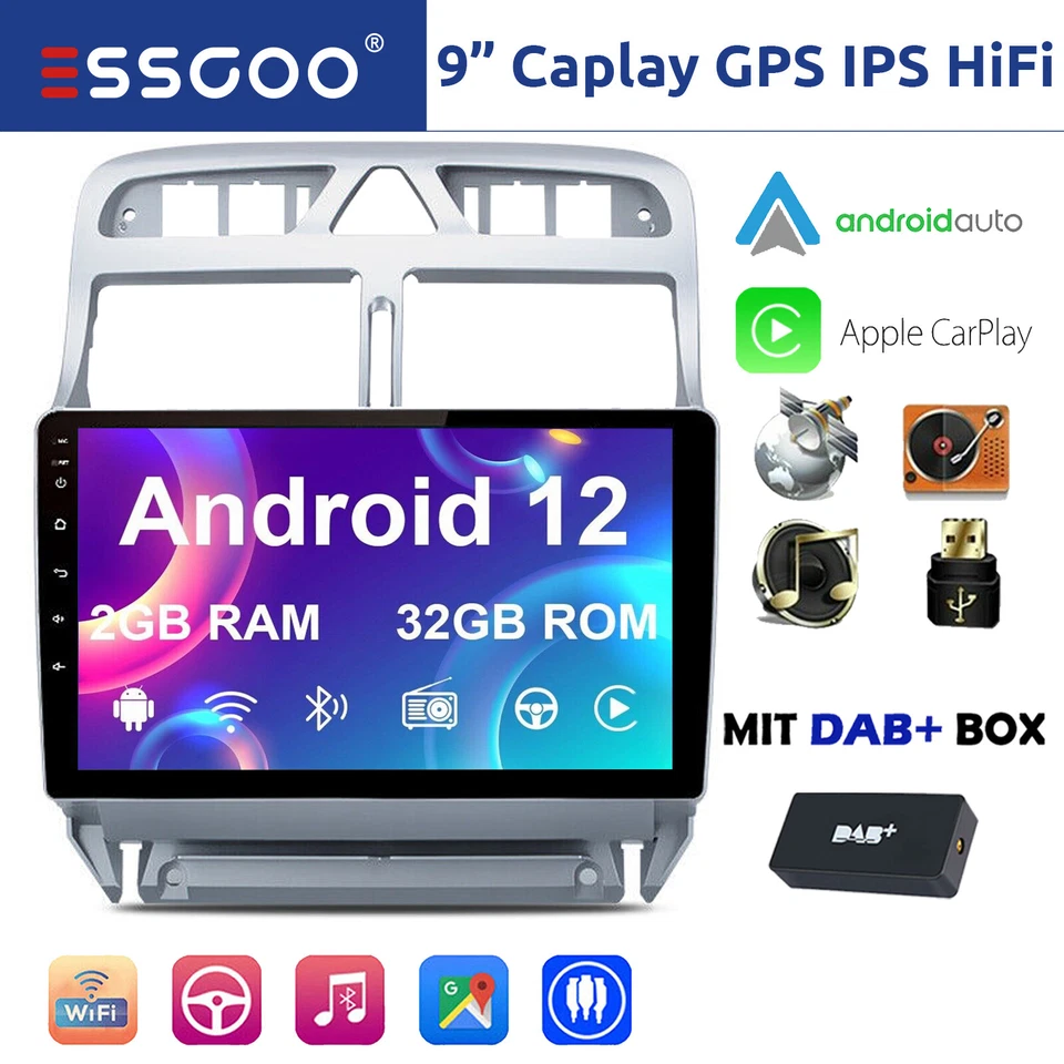 Für Peugeot 307 2002-2013 9" Android 11 Autoradio GPS Navi BT WiFi DAB+ Carplay - Bild 1 von 4