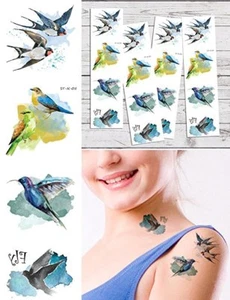 Supperb Temporary Tattoos - Hummingbird & Swallow Temporary Tattoo (Set of 4) - Picture 1 of 1