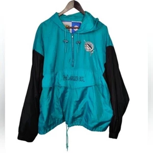 Chaqueta cortavientos de competidor vintage de los Florida Marlins para hombre de la década de 1990 1/4 cremallera capucha XL - Imagen 1 de 16