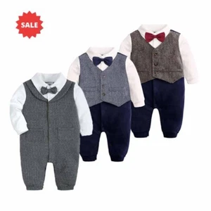 Newborn Baby Boys Cotton Romper Gentleman Outfits Formal Party Jumpsuit Clothes - Picture 1 of 16