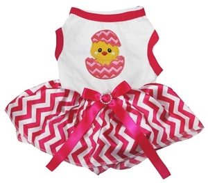 Easter Chicken Egg White Cotton Top Pink Chevron Tutu Pet Dog Puppy Dress - Picture 1 of 1
