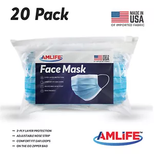 Amlife 20 Pack Disposable Face Mask 3-Ply Filter Masks Made in USA Import Fabric - Picture 1 of 7