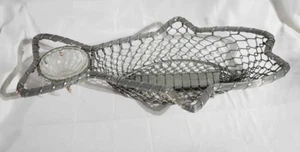 Wired aluminum fish shaped basket w/dipping bowl fish n chips outdoor - Picture 1 of 19